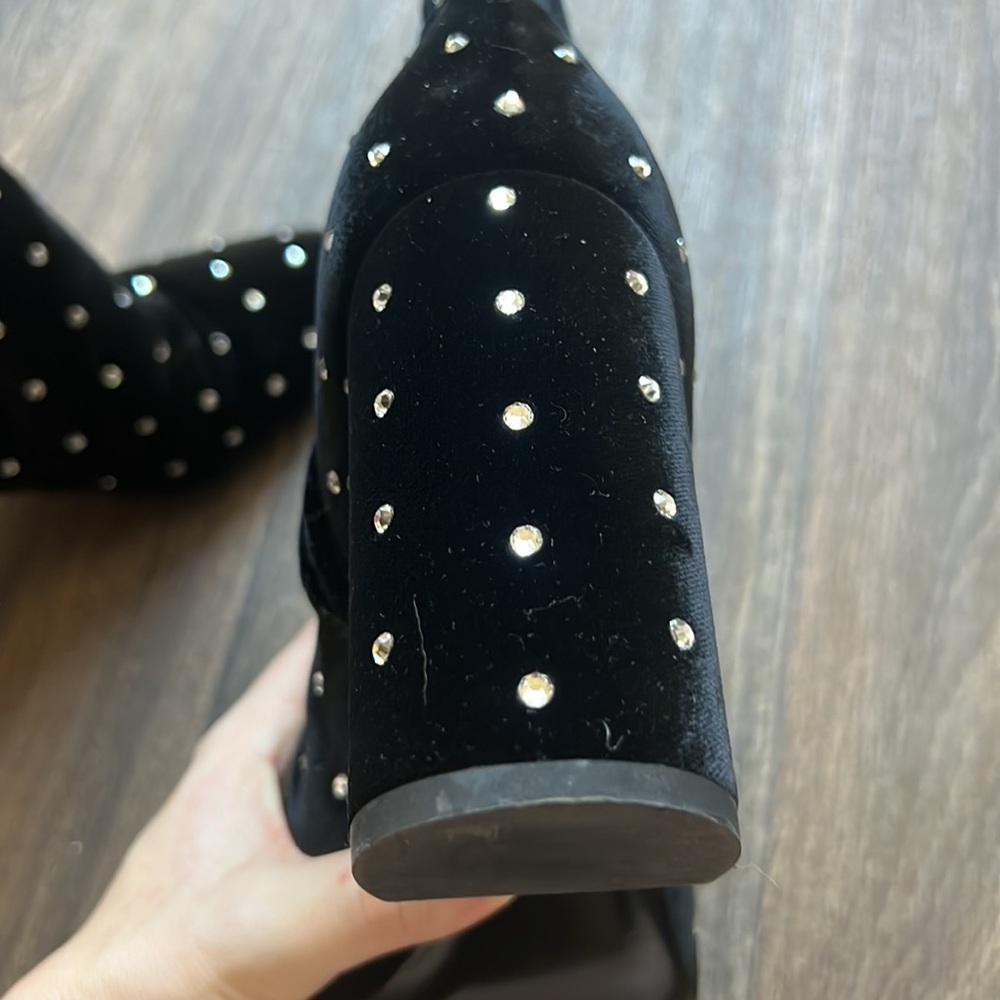 SAINT LAURENT Crystal Embellished Velvet Loulou Pin Boots - Picture 10 of 11